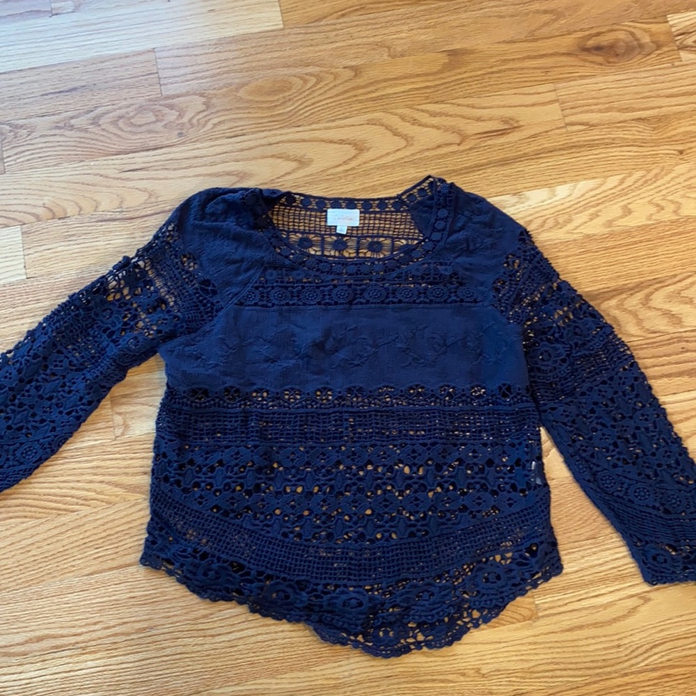 Anthropologie Long sleeve navy blue blouse